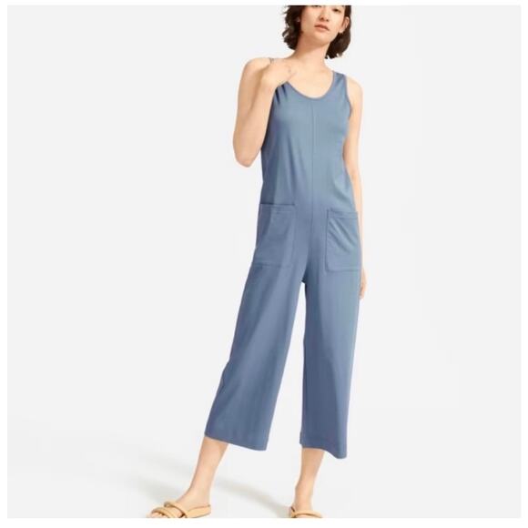 Everlane The Luxe Cotton Tank Jumpsuit w/ Pockets Small Blue Lagenlook #T1012 - Picture 2 of 13
